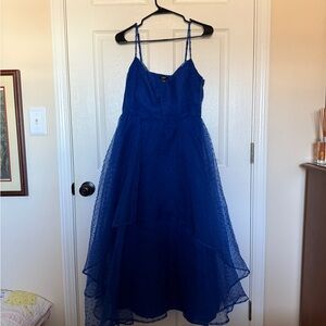 Bright Blue Dotted Texture Midi Dress